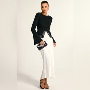 Commense Lace Hem Bell Sleeve Knit Top